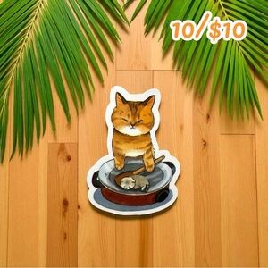 Mischievous Orange Cat in Pot Vinyl Sticker – Approx. 1 1/2”